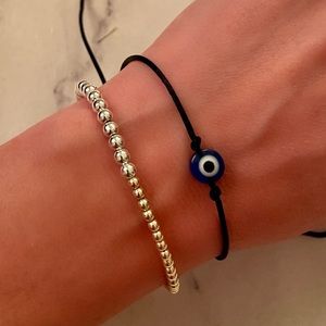 14K gold-filled and sterling silver mixed sized ball beaded stretch bracelet